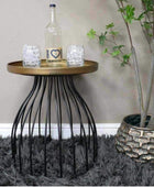 Industrial Cage Base Round Gold Topped Side Table - The Farthing