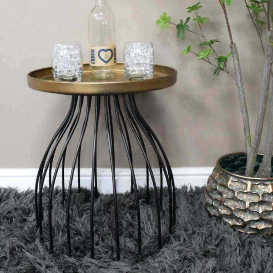 Industrial Cage Base Round Gold Topped Side Table - The Farthing