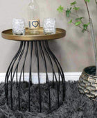 Industrial Cage Base Round Gold Topped Side Table - The Farthing