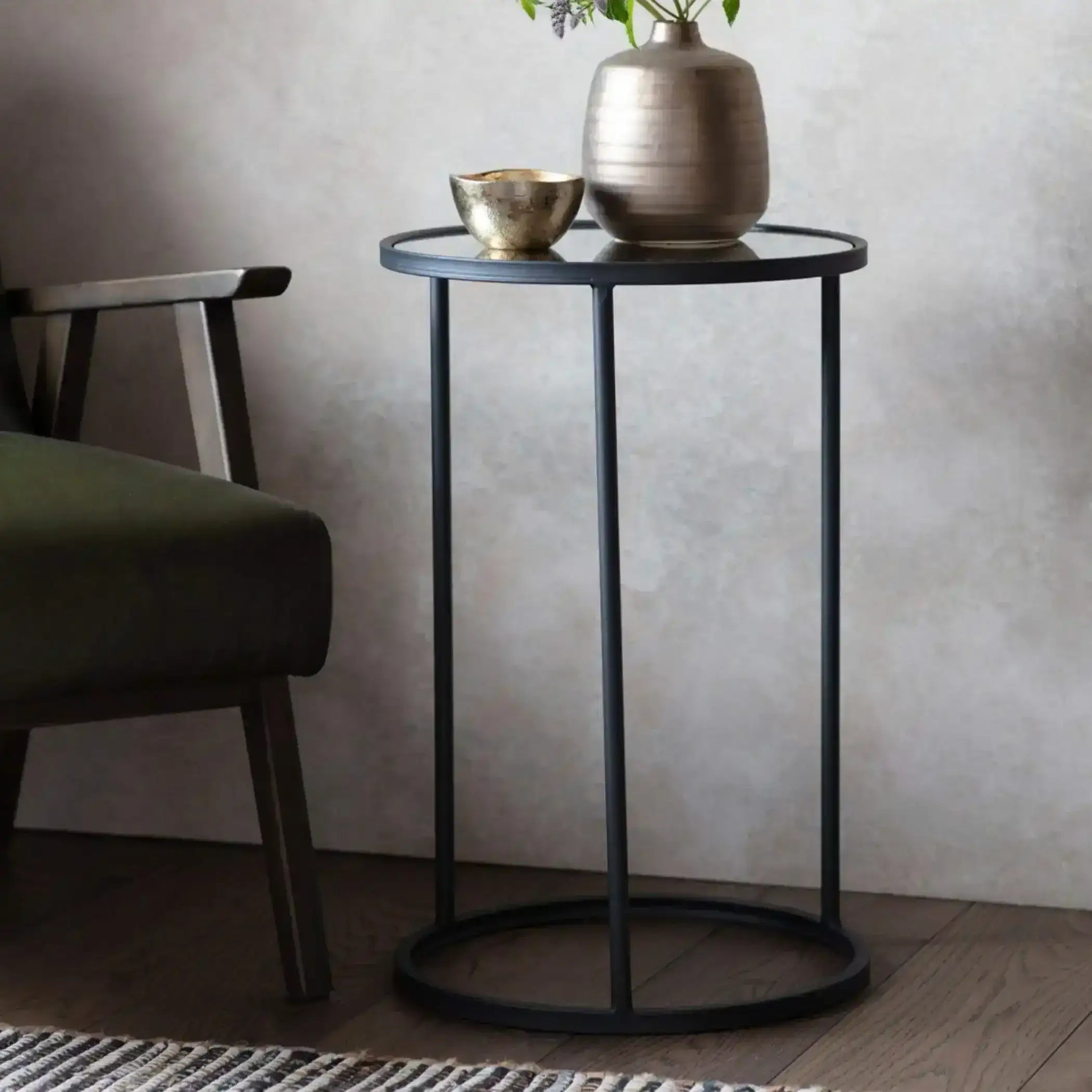 Industrial Inspired Black Round Metal Silhouette Side Table