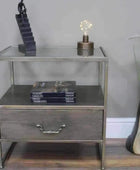 Industrial Inspired Side Table with Glass Top - The Farthing