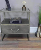 Industrial Inspired Side Table with Glass Top - The Farthing