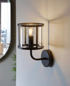 Industrial Matt Black & Glass Cylinder Wall Light - The Farthing