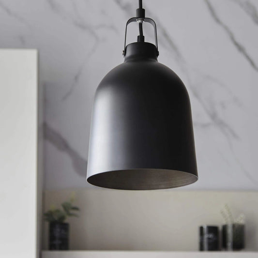 Industrial Matt Black Metal Dome Pendant Light - The Farthing