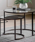 Industrial Metal & Mirrored Glass Nestling Coffee Table Set - The Farthing