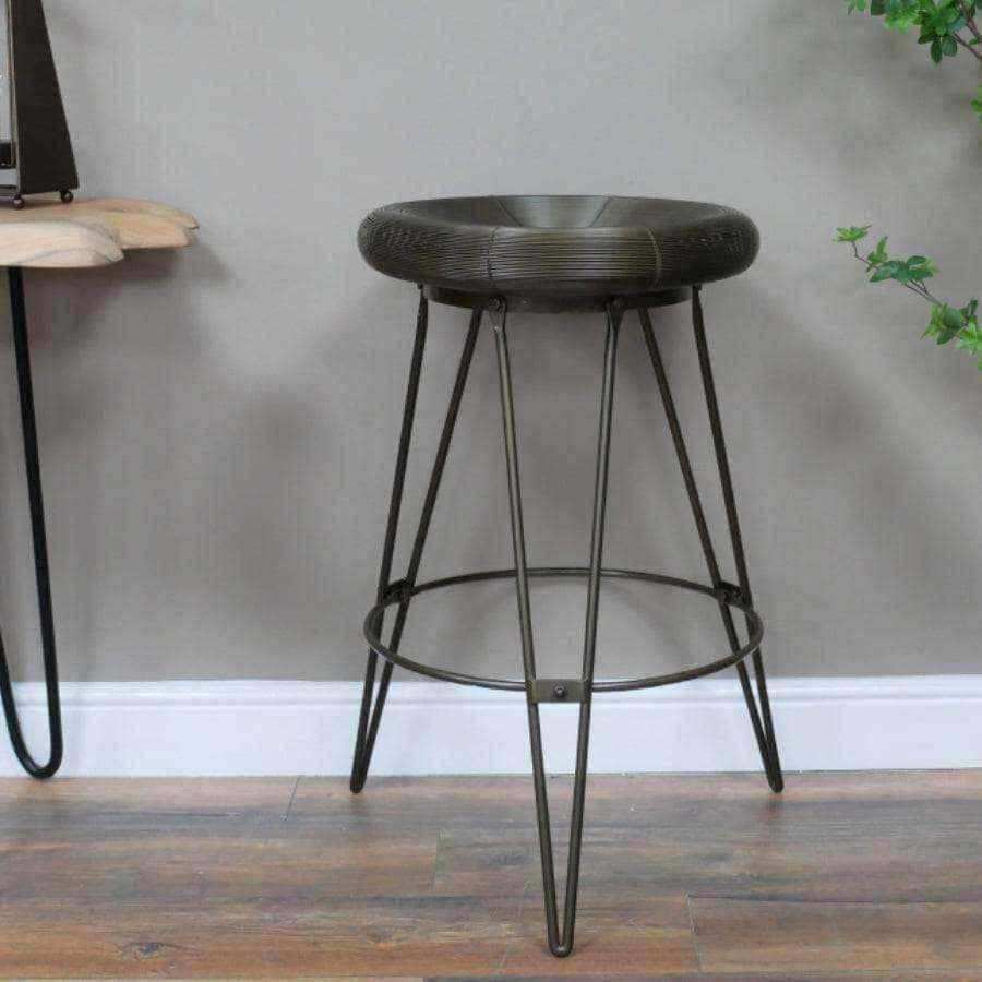 Industrial Metal Bar Stool with Round Top - The Farthing