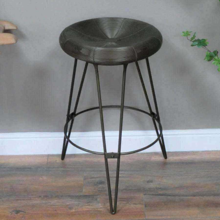 Industrial Metal Bar Stool with Round Top - The Farthing