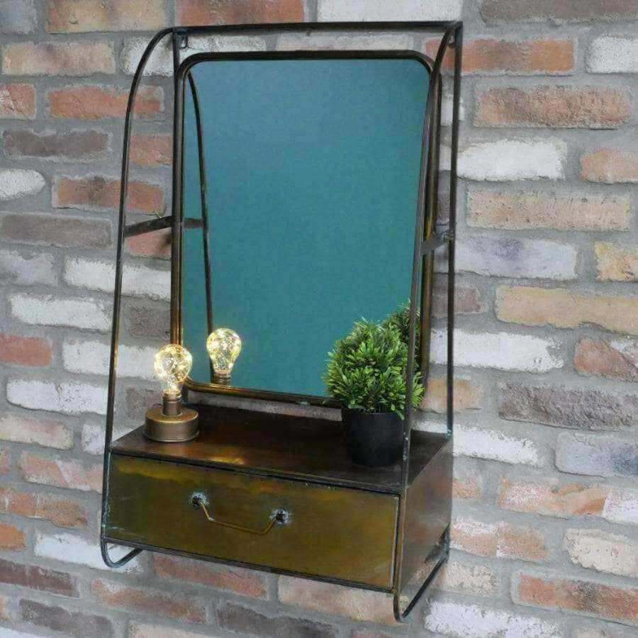 Industrial Metal Mirror with Shelf Drawer - The Farthing