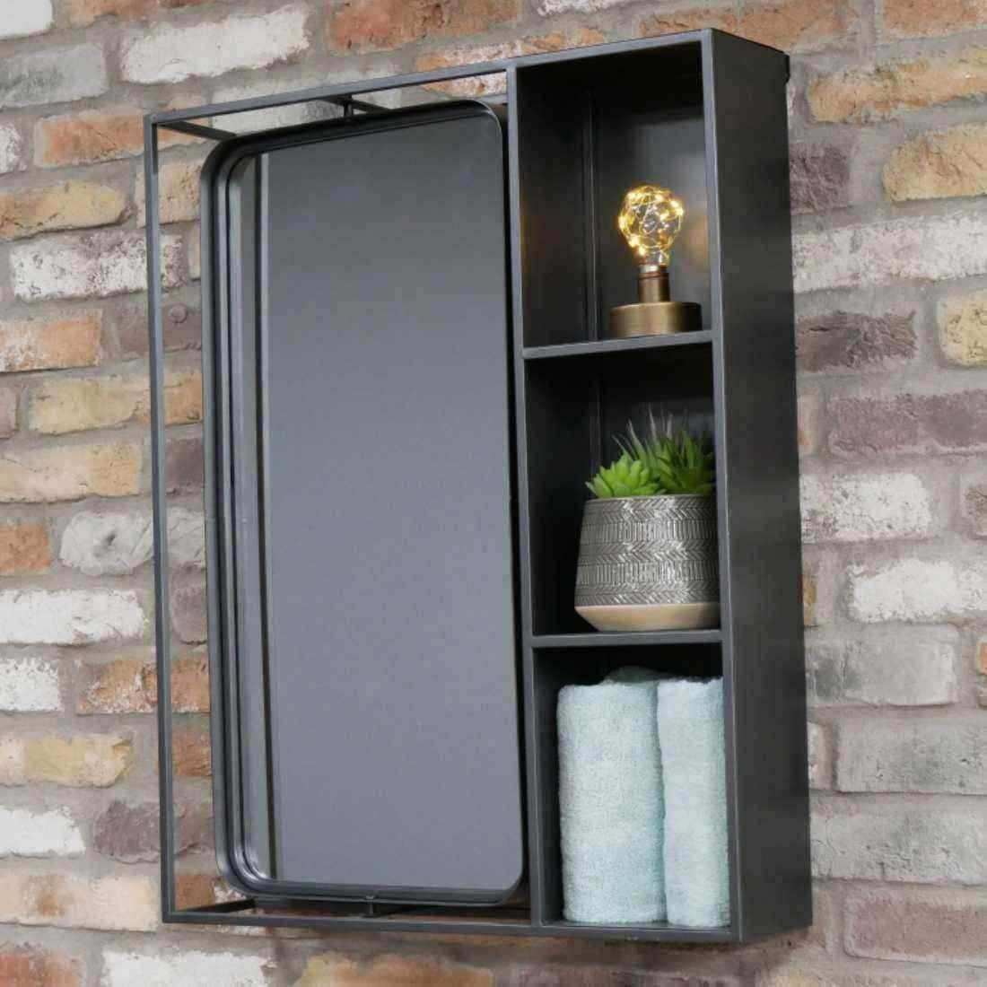 Industrial Portrait Mirror with Side Storage Shelves - The Farthing