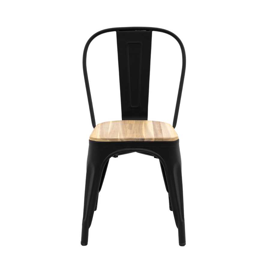 Industrial Styled Black Metal & Wood Indoor Outdoor Dining Chair - The Farthing