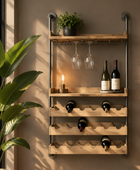 Industrial Wall Mounted Wine Bottle Shelf