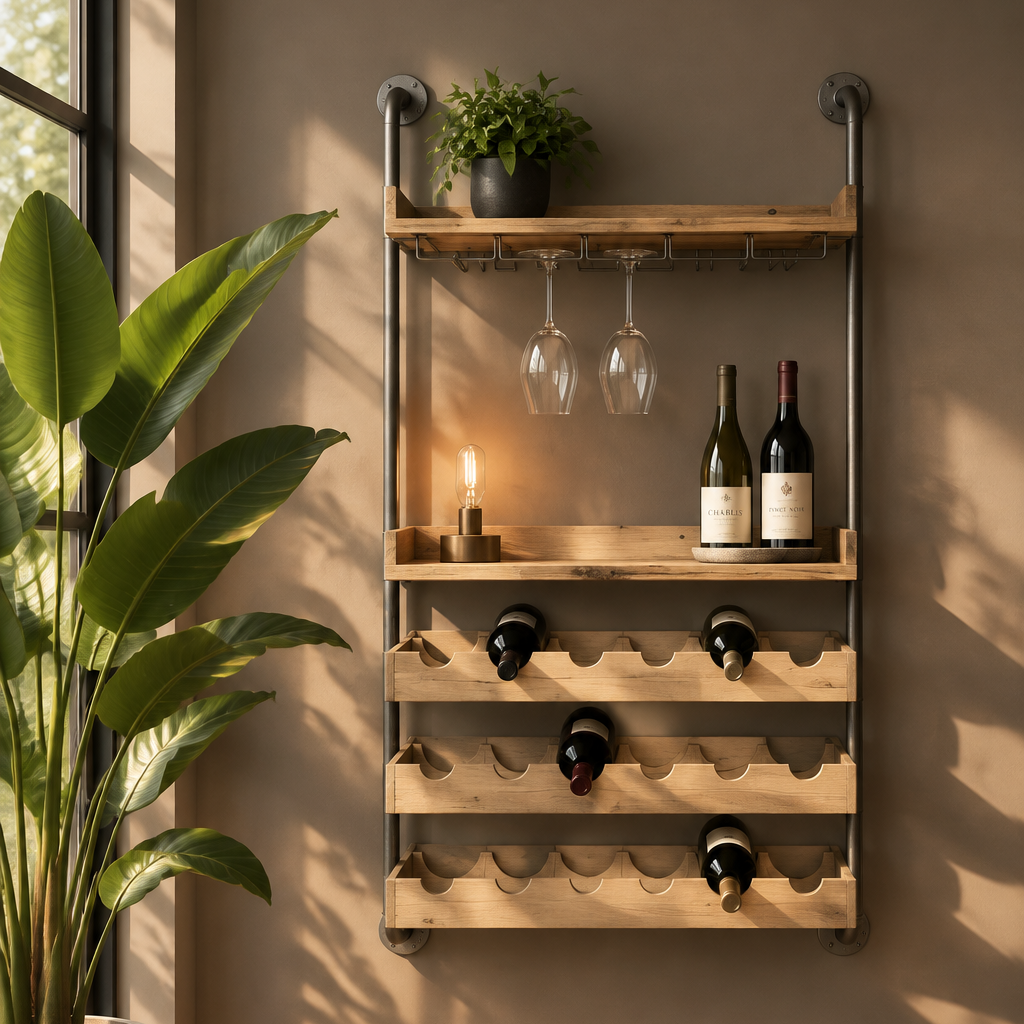 Industrial Wall Mounted Wine Bottle Shelf
