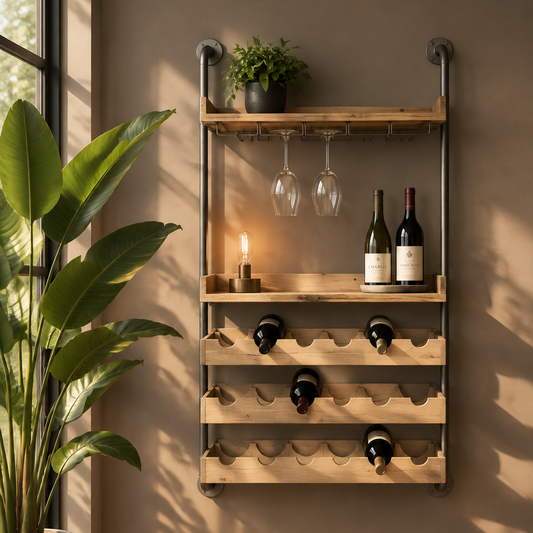 Industrial Wall Mounted Wine Bottle Shelf
