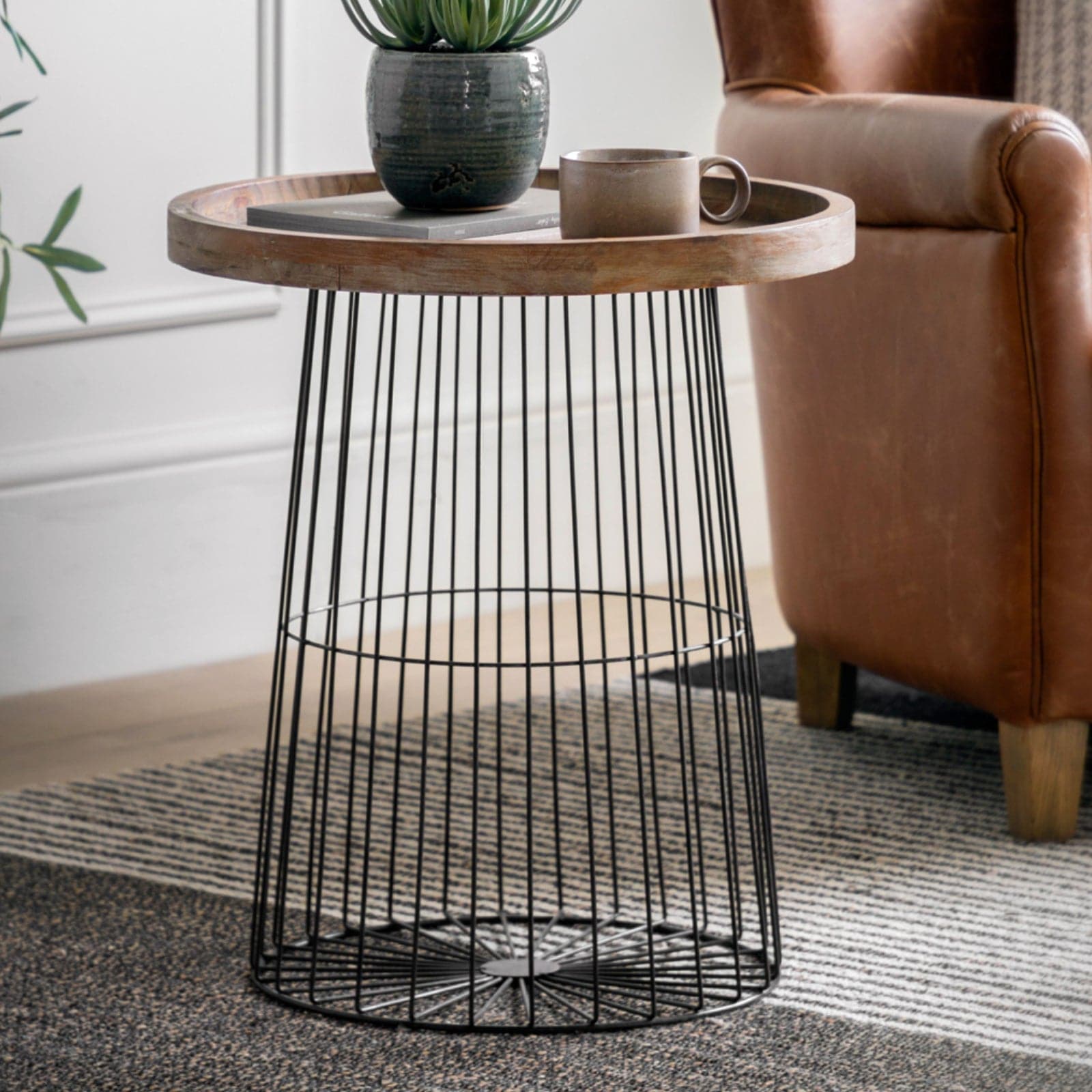 Industrial Wire and Wood Side Table - The Farthing