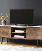 Inlaid White Marble Top Dark Wood Media Unit - The Farthing