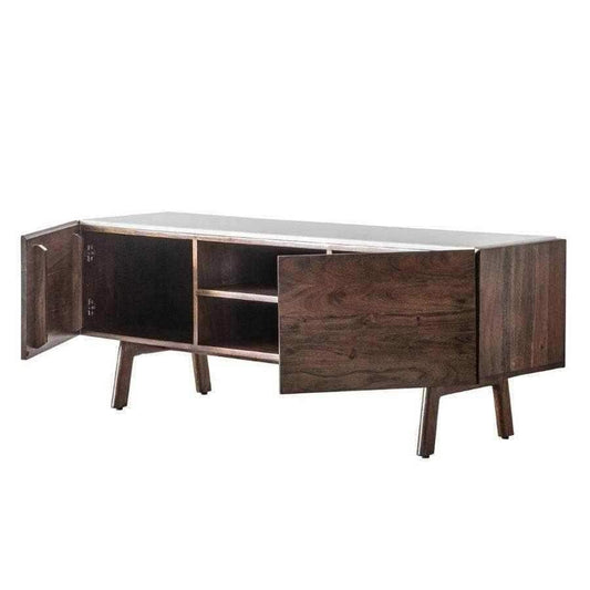 Inlaid White Marble Top Dark Wood Media Unit - The Farthing