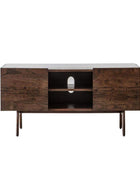 Inlaid White Marble Top Dark Wood Media Unit - The Farthing