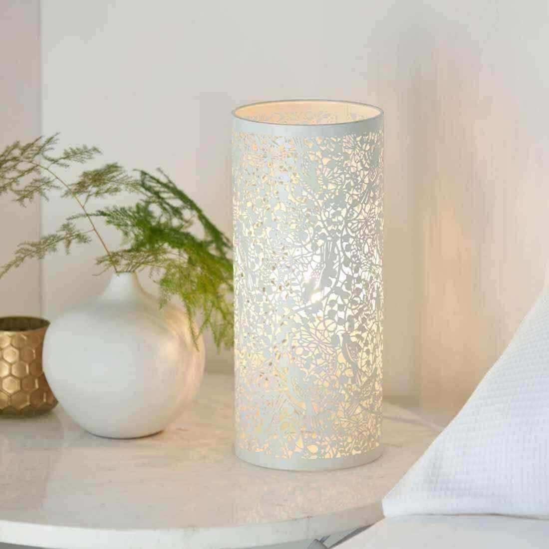 Ivory Cutout Filigree Patterned Table Light - The Farthing