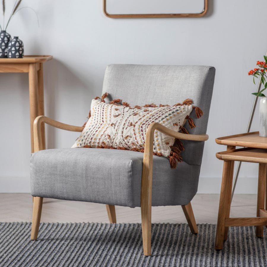 James Soft Grey Linen and Oak Wood Arm Chair - The Farthing