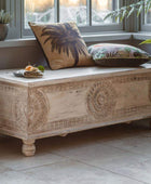 Kaas Carved Mango Wood Storage Table Bench - The Farthing