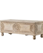 Kaas Carved Mango Wood Storage Table Bench - The Farthing