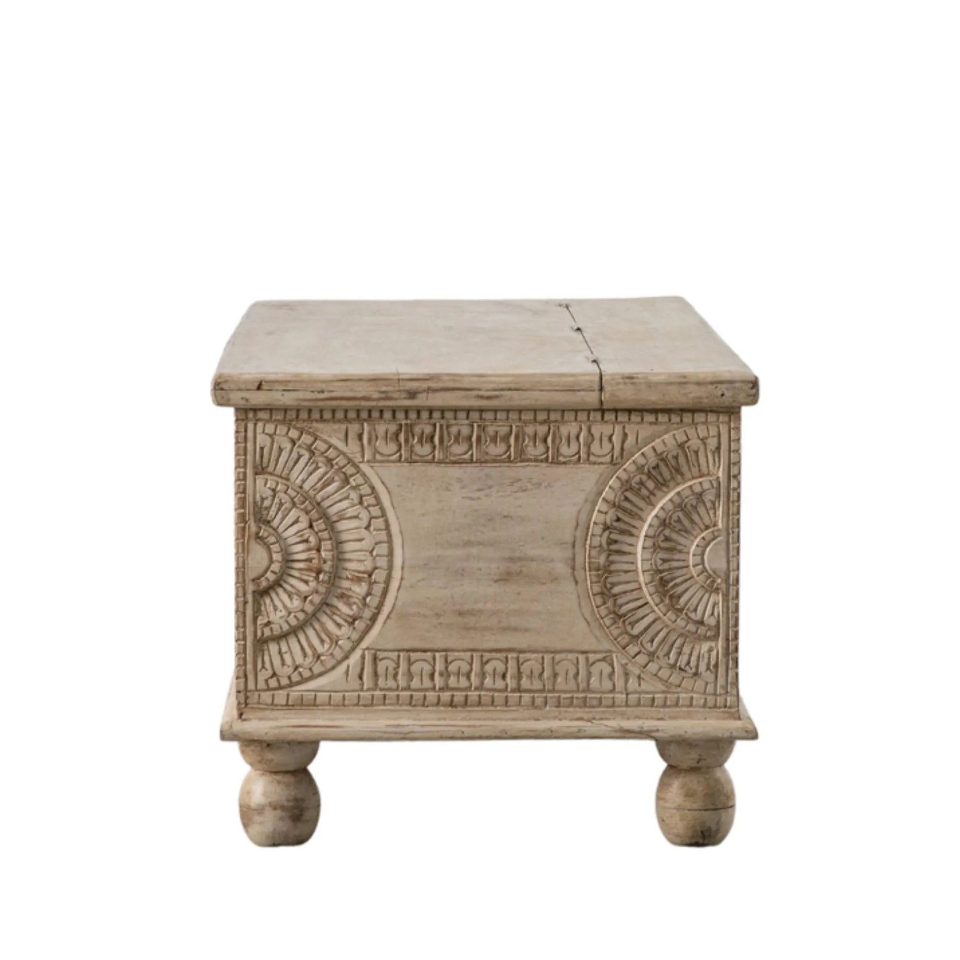 Kaas Carved Mango Wood Storage Table Bench - The Farthing