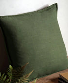 Khaki Green linen Square Cushion - The Farthing