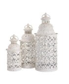 Set of Three Aged White Metal Filigree Lanterns - The Farthing