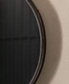 Large Aged Bronze Round Hanging Metal Strap Wall Mirror - The Farthing