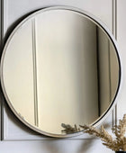 Large Antique Silver Round Wall Mirror - The Farthing