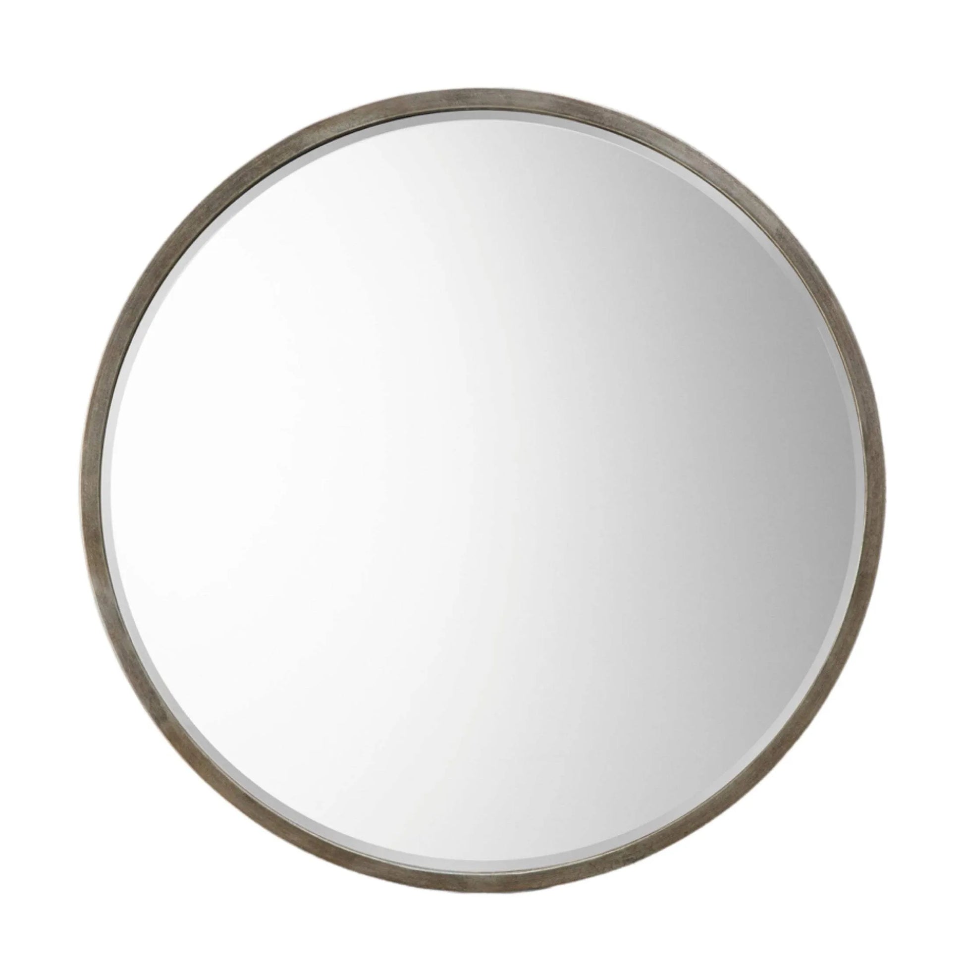 Large Antique Silver Round Wall Mirror - The Farthing