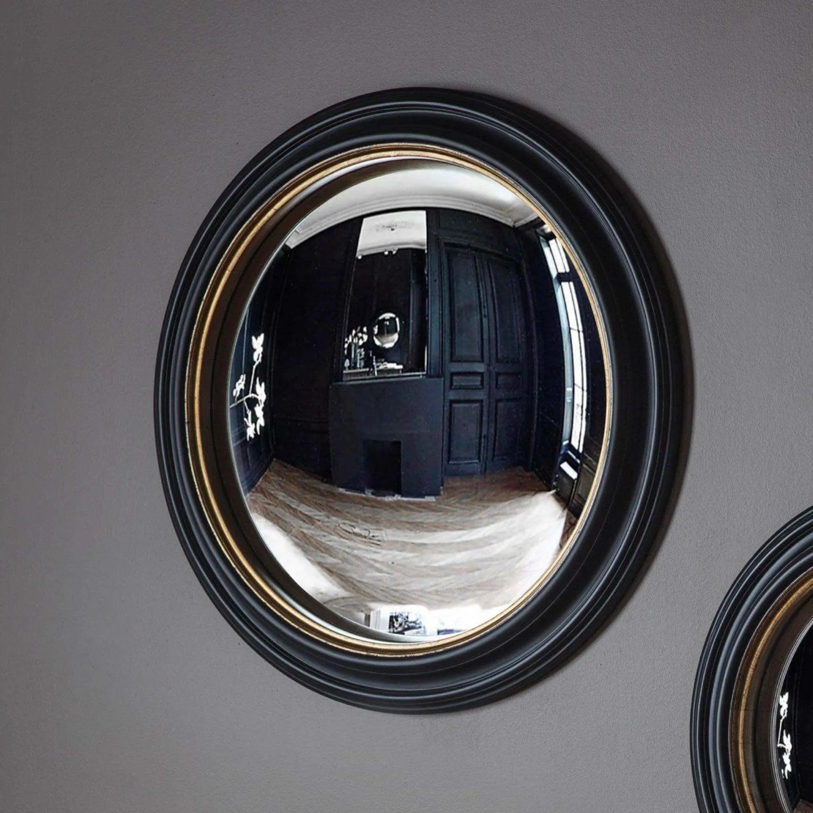 Large Black & Gold Round Convex Mirror - The Farthing