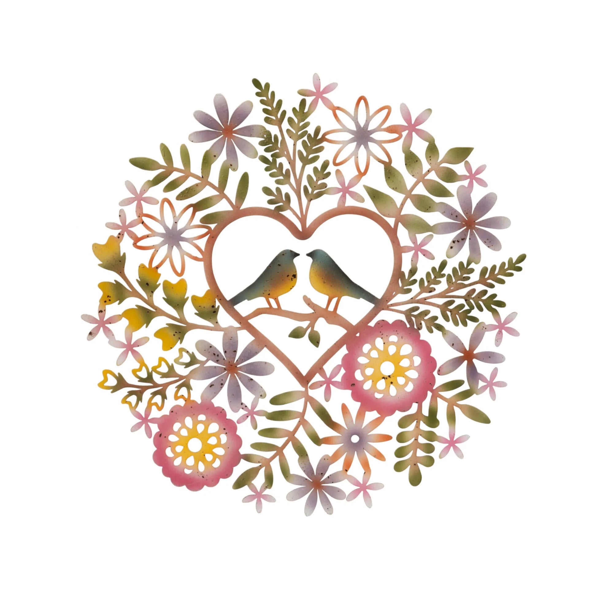 Large Colourful Love Birds Garden Wall Art - The Farthing