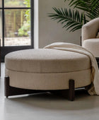 Large Cream Fabric Round Storage Footstool - The Farthing