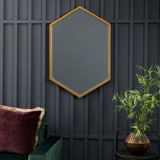 Large Distressed Gold Hexagon Mirror - The Farthing