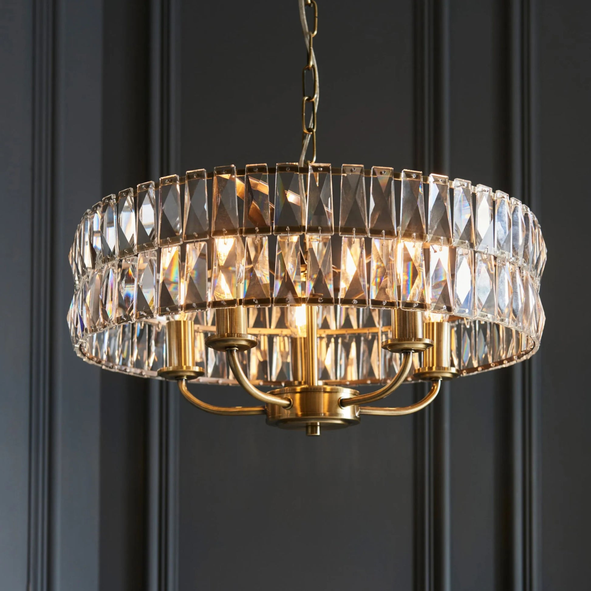 Large Faceted Glass & Antique Brass Pendant Light - The Farthing