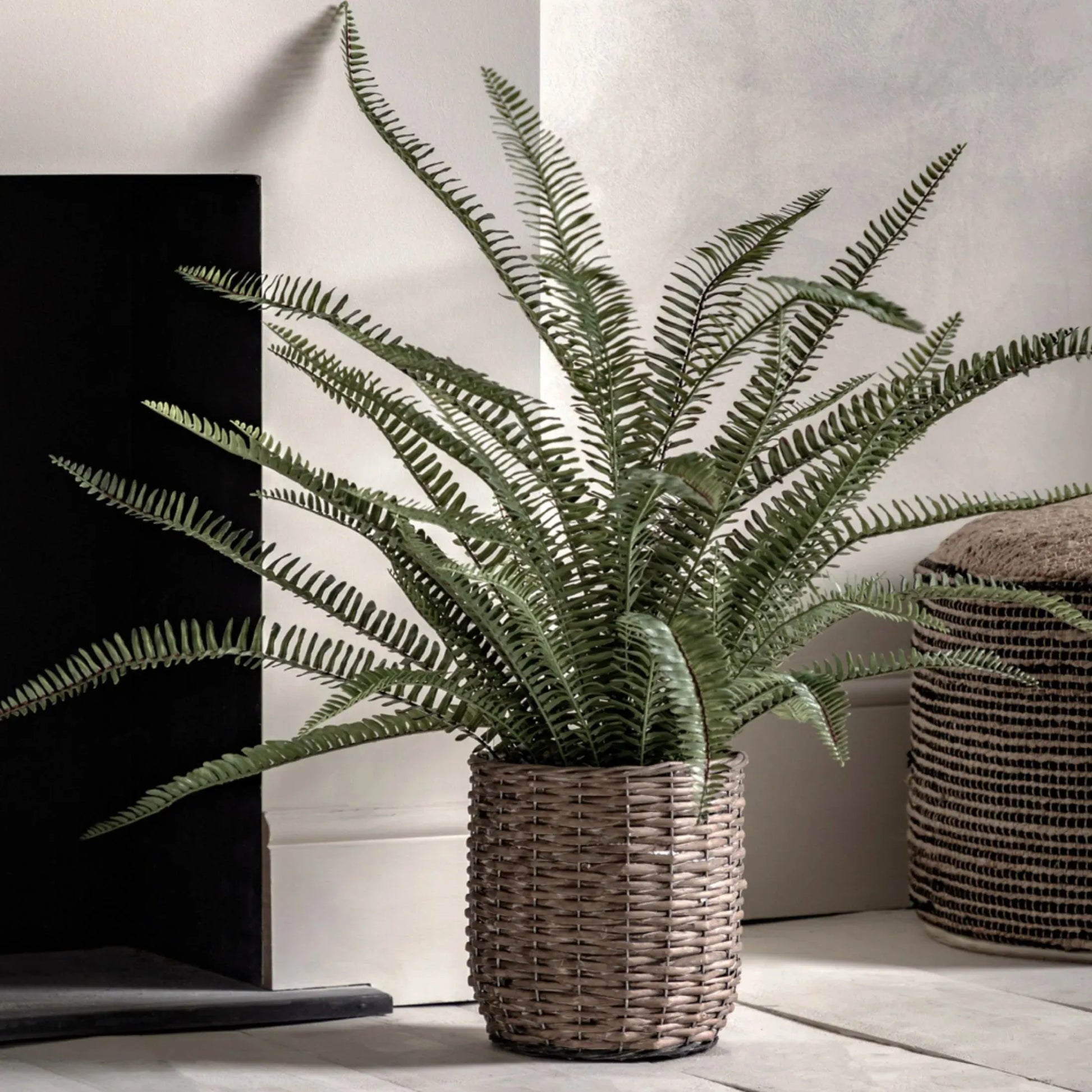 Large Faux Green Fern in Wicker Pot - The Farthing