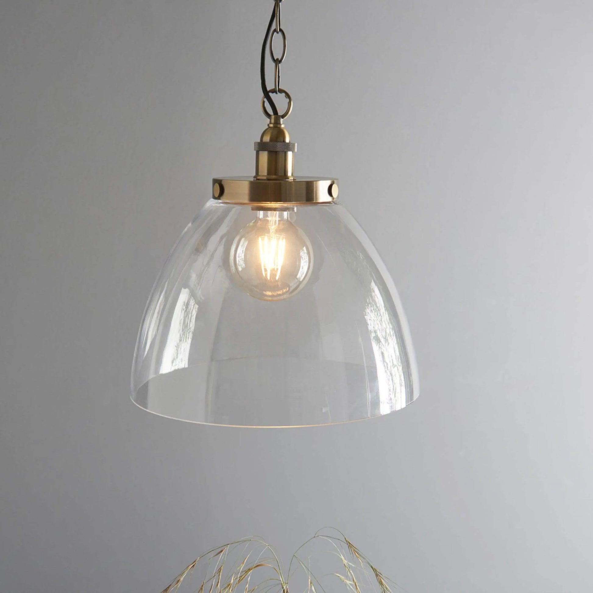 Large Glass Dome & Aged Brass Pendant Light - The Farthing