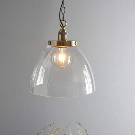 Large Glass Dome & Aged Brass Pendant Light - The Farthing