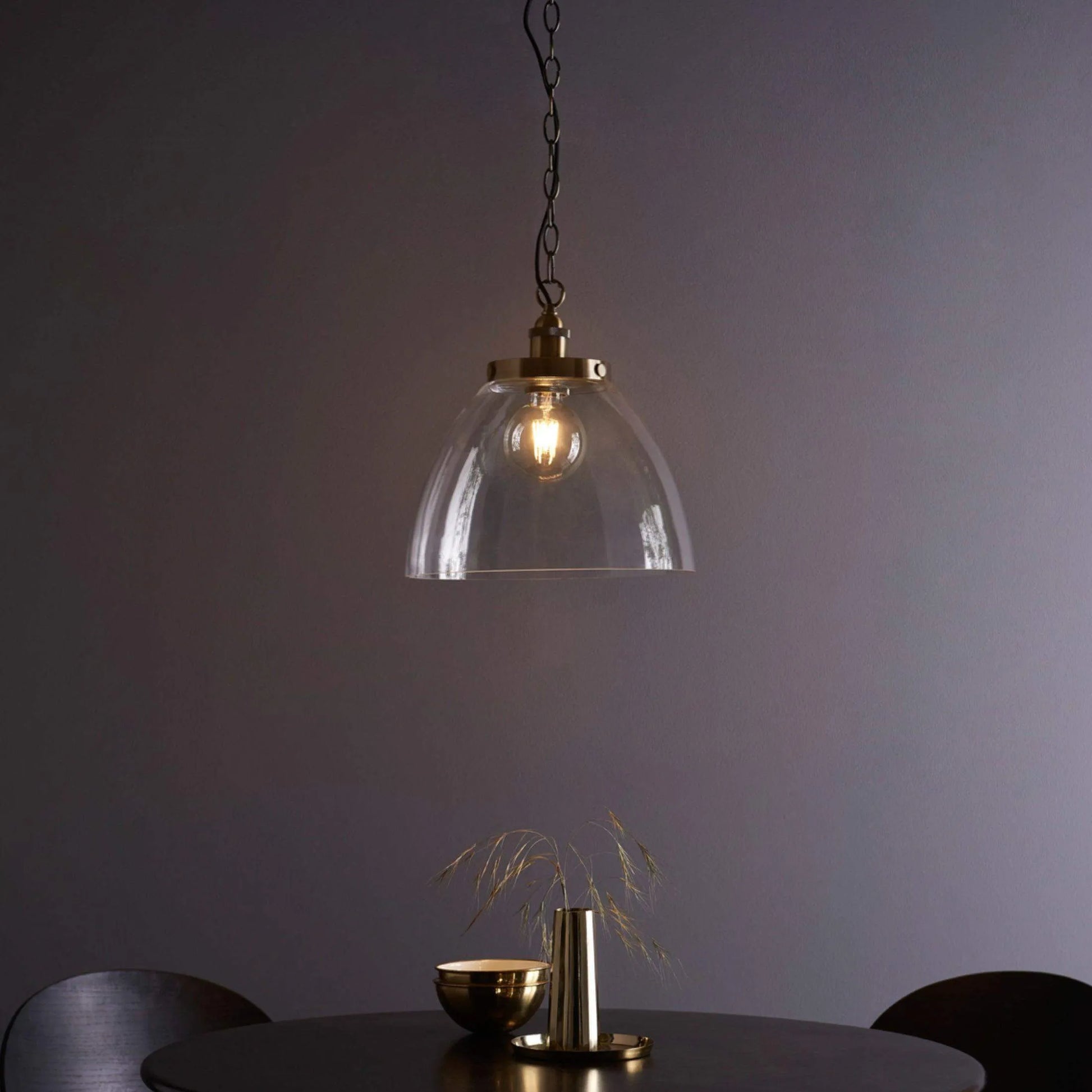 Large Glass Dome & Aged Brass Pendant Light - The Farthing