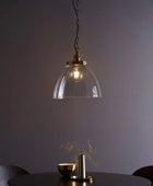 Large Glass Dome & Aged Brass Pendant Light - The Farthing