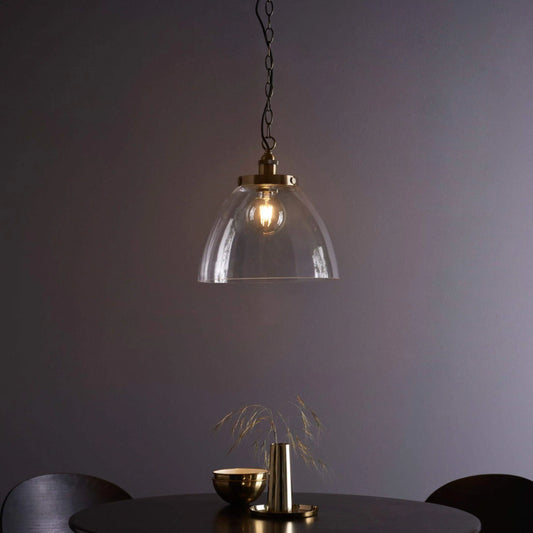 Large Glass Dome & Aged Brass Pendant Light - The Farthing