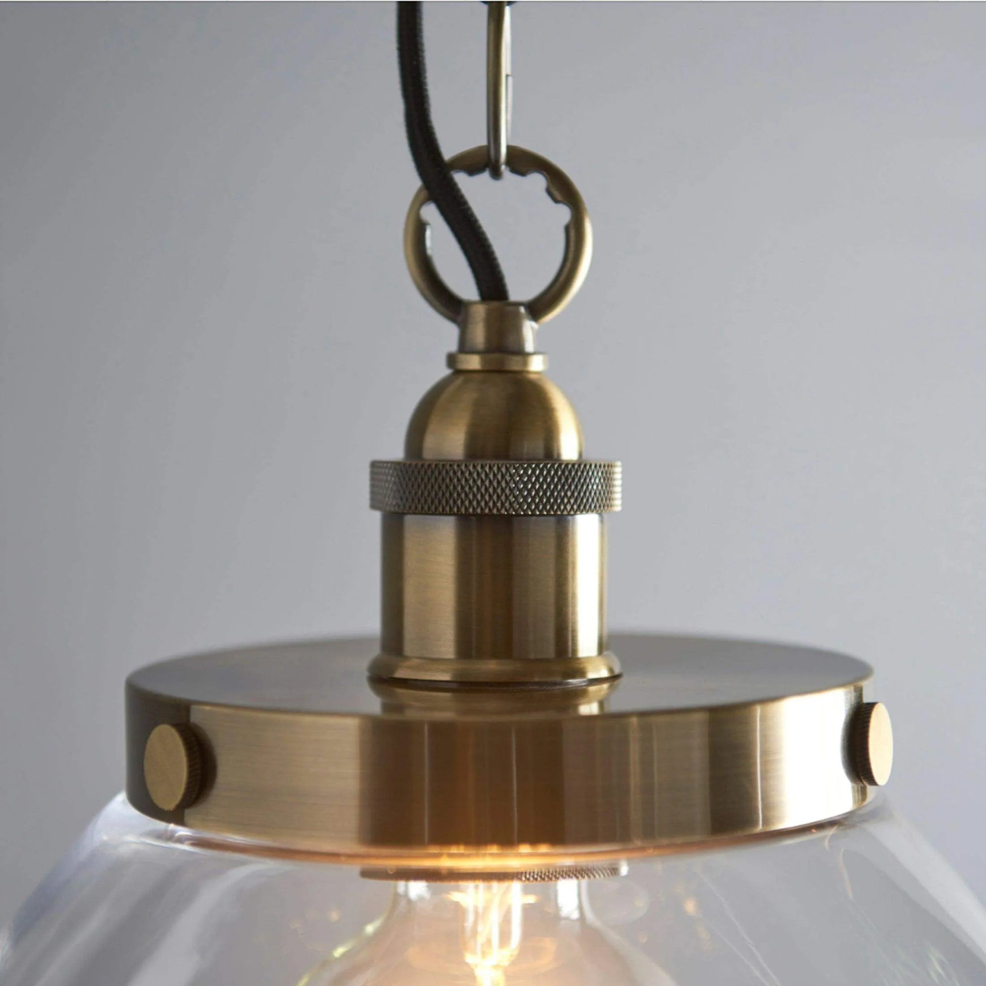 Large Glass Dome & Aged Brass Pendant Light - The Farthing