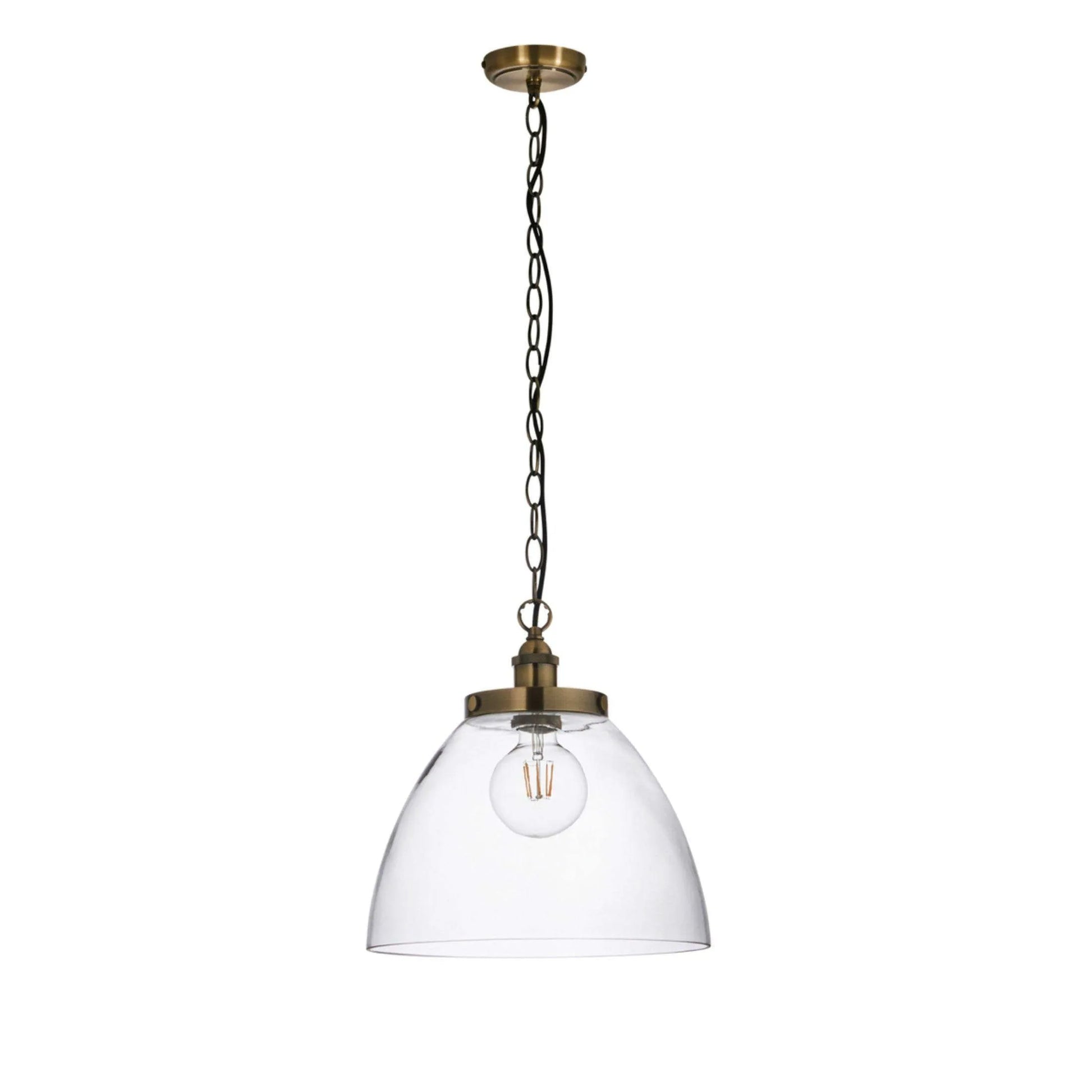 Large Glass Dome & Aged Brass Pendant Light - The Farthing