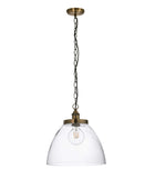 Large Glass Dome & Aged Brass Pendant Light - The Farthing