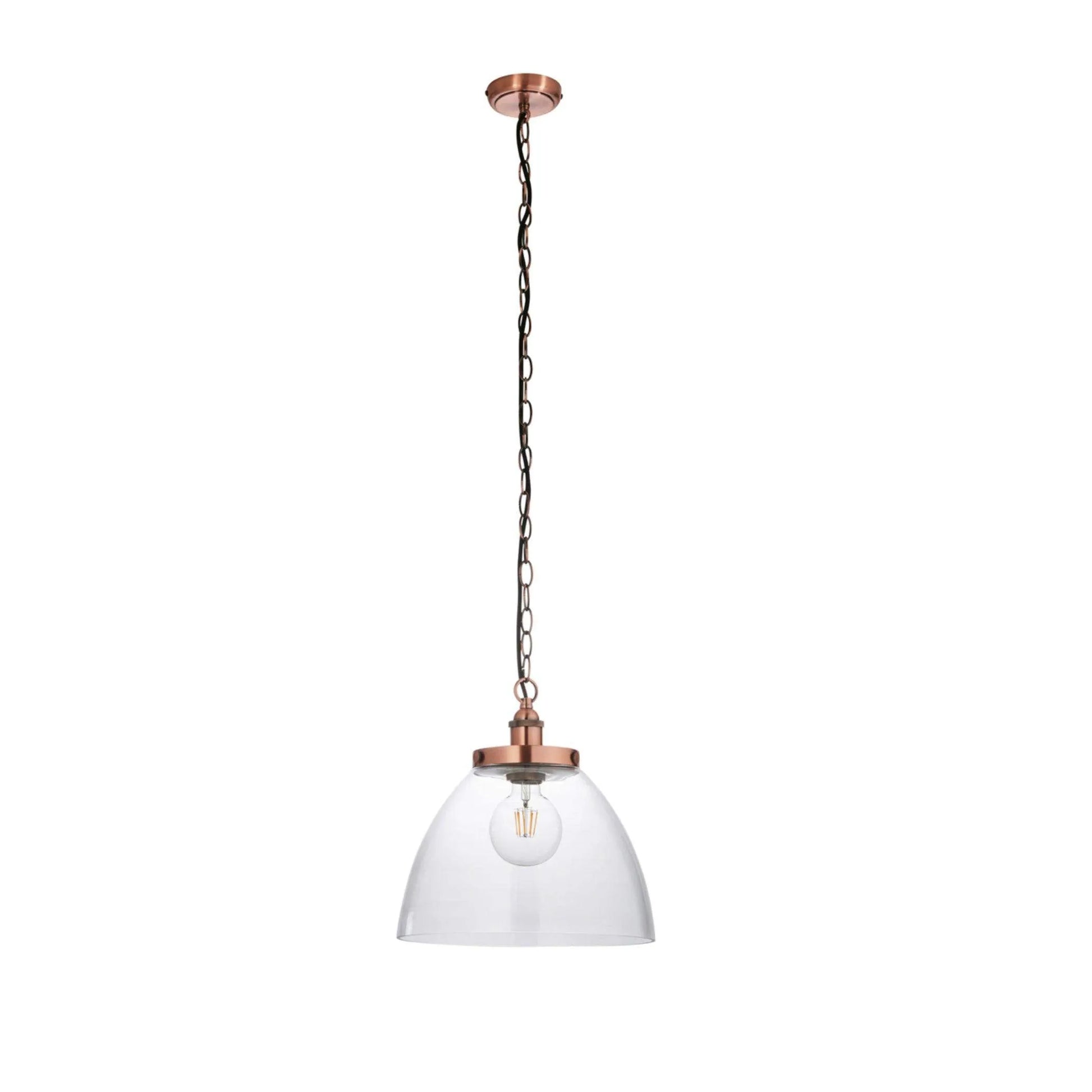 Large Glass Dome & Aged Copper Pendant Light - The Farthing