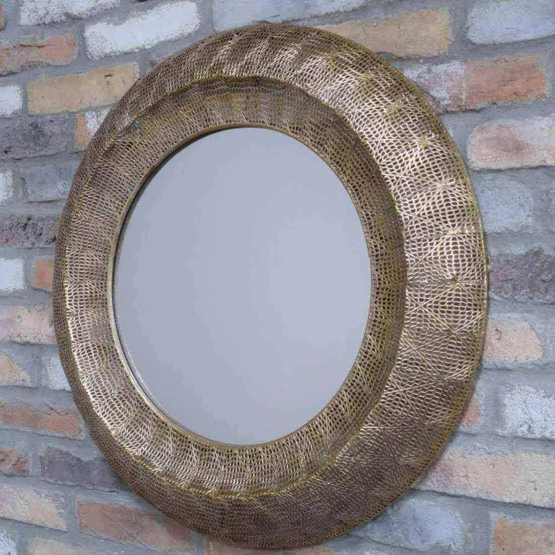 Large Golden Round Filigree Round Mirror - The Farthing