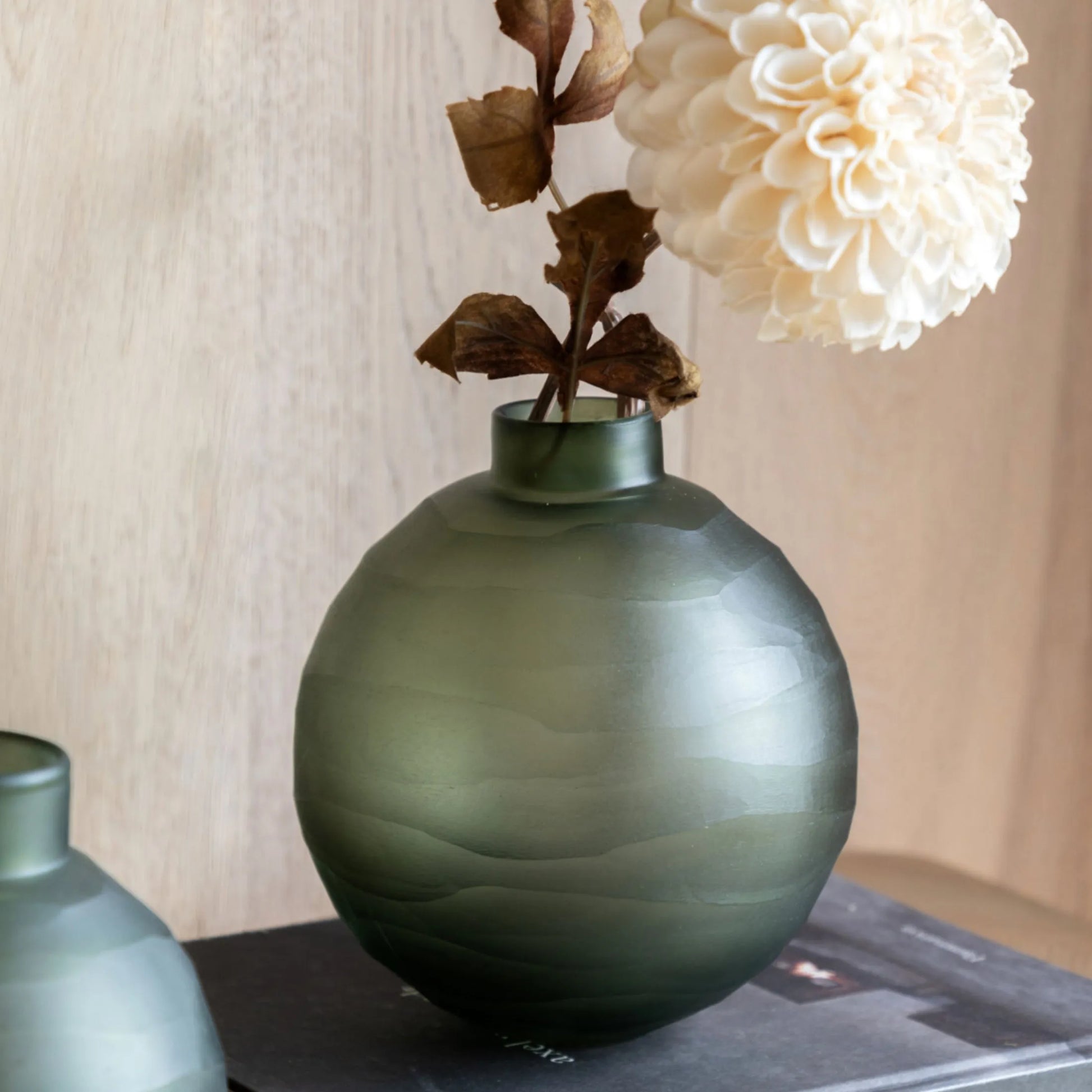 Large Green Bevelled Glass Round Vase - The Farthing