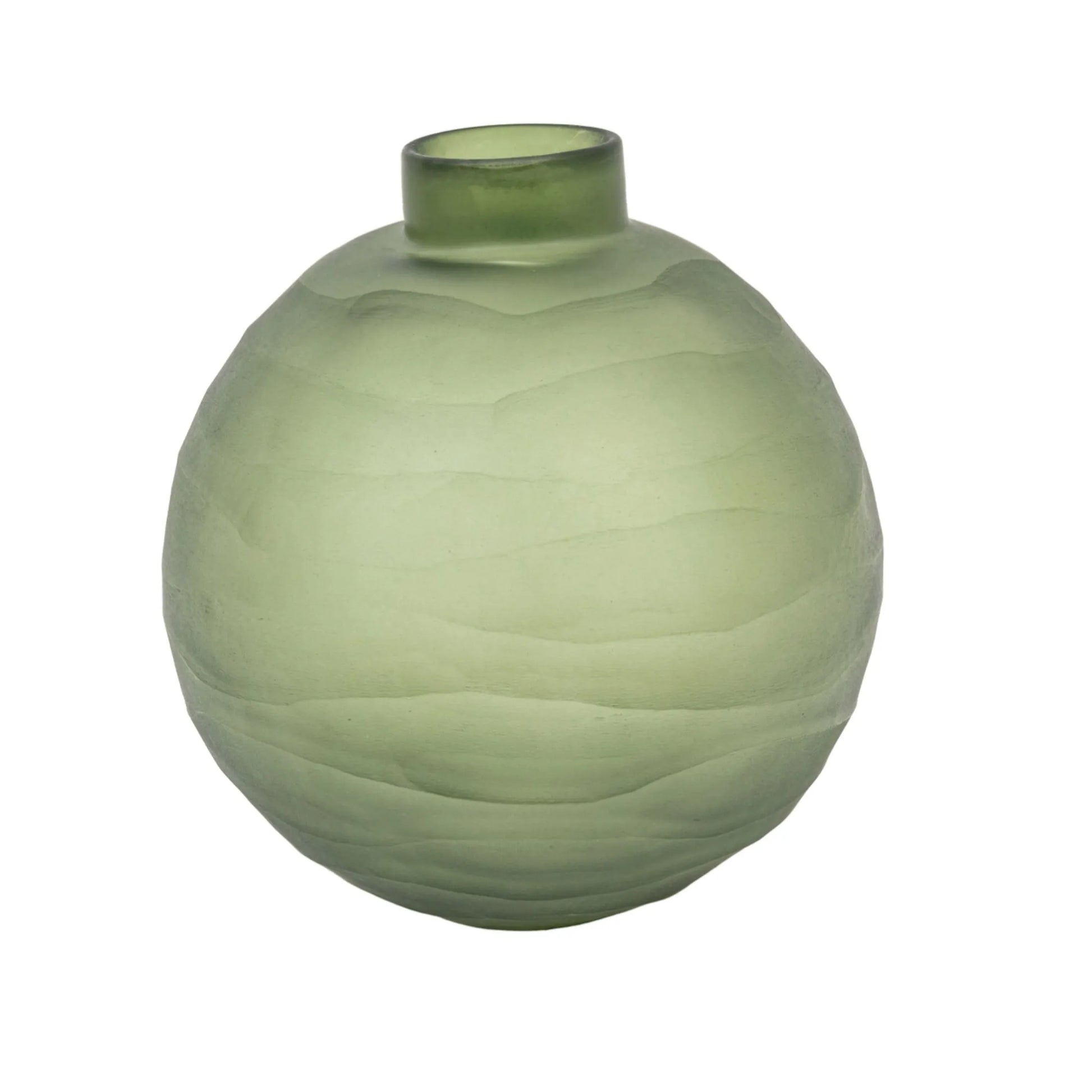 Large Green Bevelled Glass Round Vase - The Farthing