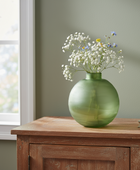 Large Green Bevelled Glass Round Vase
